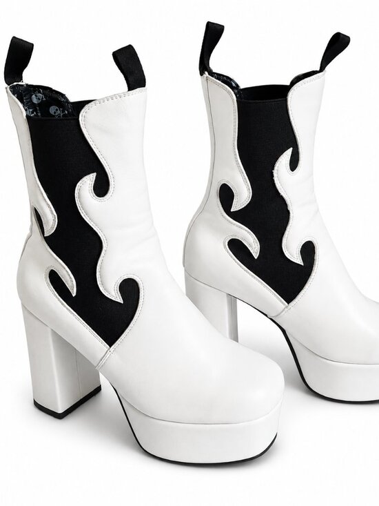 Dolls Kill Shoes - Dolls Kill White Flame Platform Chelsea Boots Women's Size 8 Gothic Chunky Heels